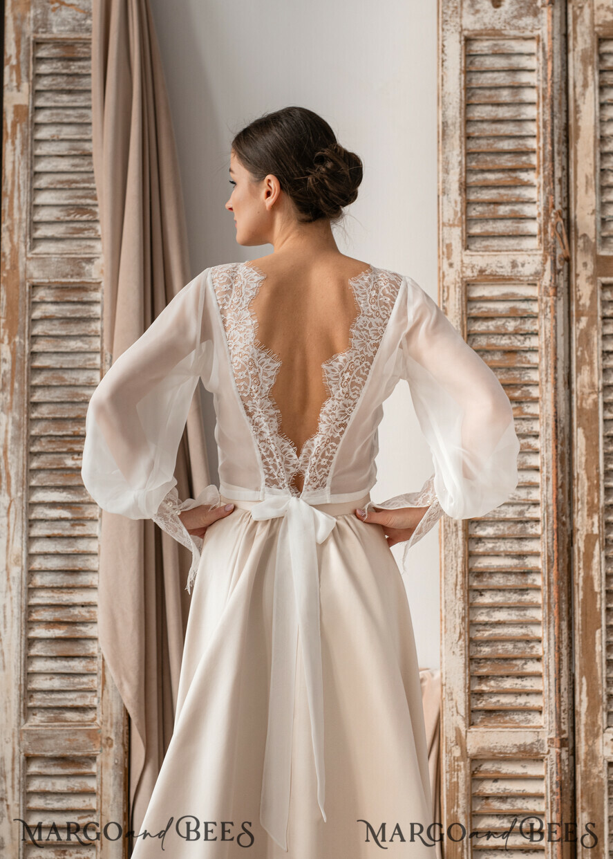 BRIDE bolero, robes, garter LACE WEDDING BOLERO Ivory Silk and Lace Wedding bolero long sleeve, Shrug Women Wedding, Bridal Backless Coverup, Ivory Blouse for Bride, Bridal Lace Blouse, dress capalet