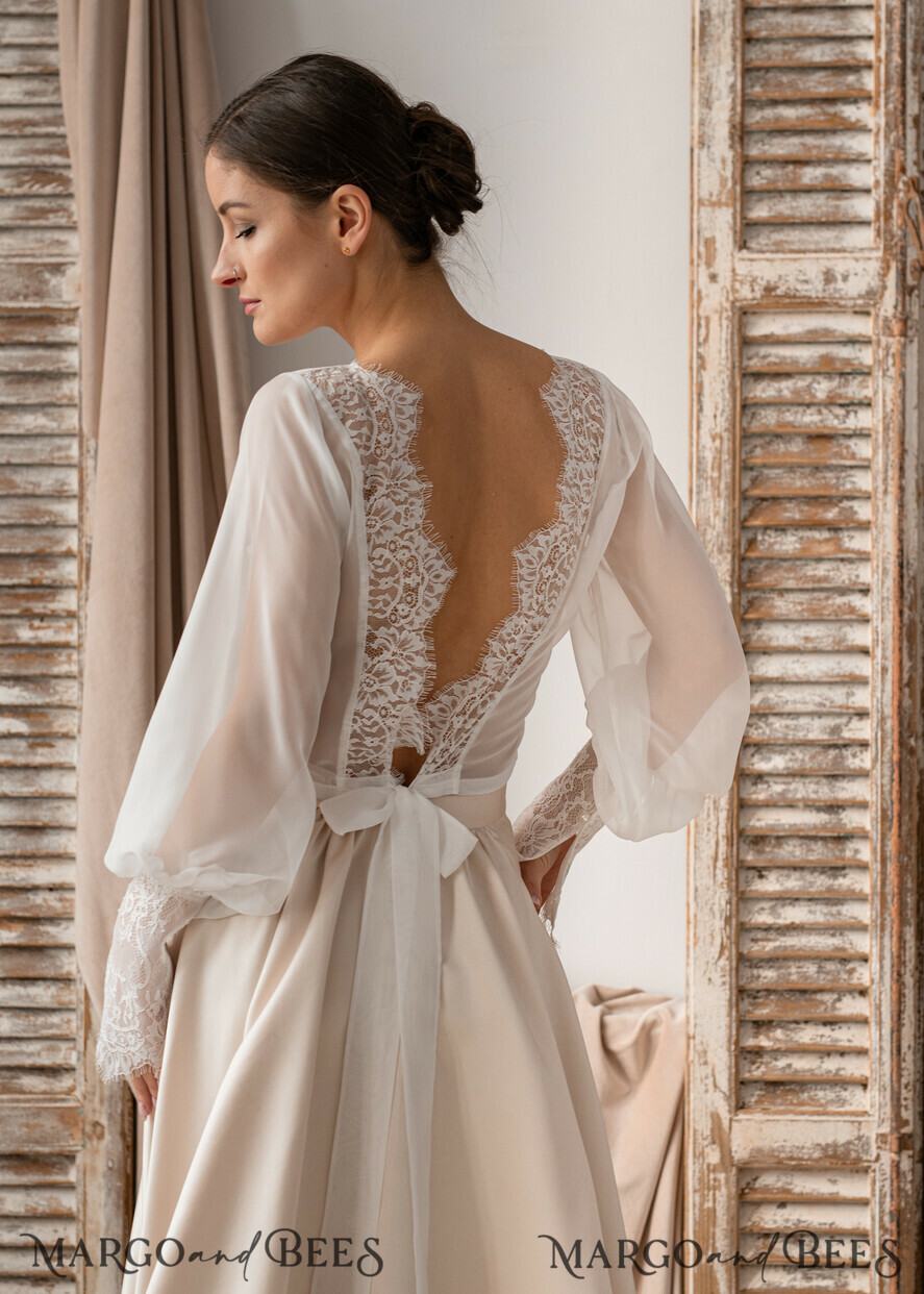 BRIDE bolero, robes, garter LACE WEDDING BOLERO Ivory Silk and Lace Wedding bolero long sleeve, Shrug Women Wedding, Bridal Backless Coverup, Ivory Blouse for Bride, Bridal Lace Blouse, dress capalet