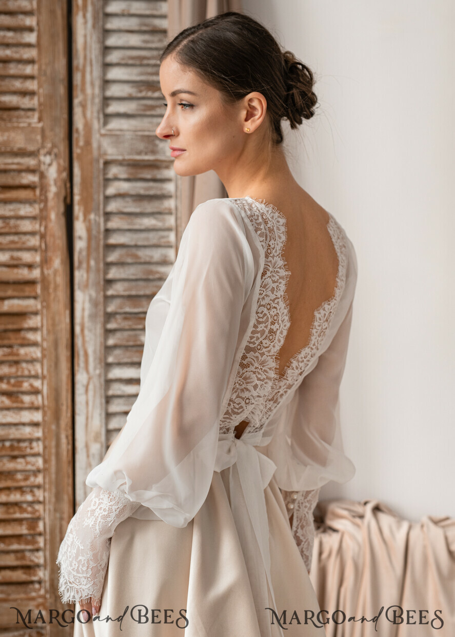 BRIDE bolero, robes, garter LACE WEDDING BOLERO Ivory Silk and Lace Wedding bolero long sleeve, Shrug Women Wedding, Bridal Backless Coverup, Ivory Blouse for Bride, Bridal Lace Blouse, dress capalet