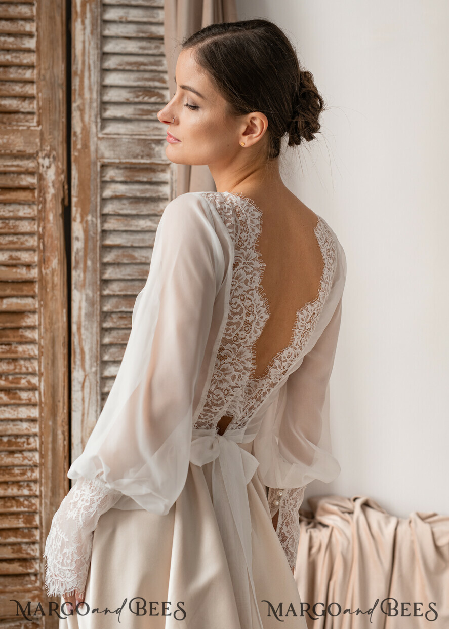 BRIDE bolero, robes, garter LACE WEDDING BOLERO Ivory Silk and Lace Wedding bolero long sleeve, Shrug Women Wedding, Bridal Backless Coverup, Ivory Blouse for Bride, Bridal Lace Blouse, dress capalet