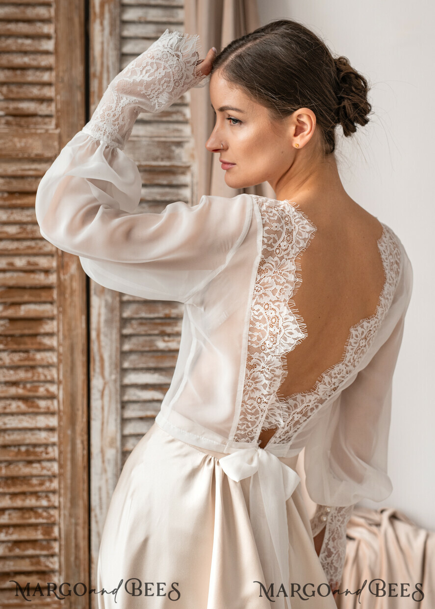 BRIDE bolero, robes, garter LACE WEDDING BOLERO Ivory Silk and Lace Wedding bolero long sleeve, Shrug Women Wedding, Bridal Backless Coverup, Ivory Blouse for Bride, Bridal Lace Blouse, dress capalet