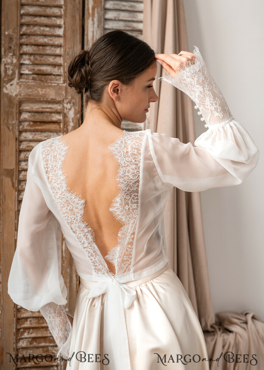 BRIDE bolero, robes, garter LACE WEDDING BOLERO Ivory Silk and Lace Wedding bolero long sleeve, Shrug Women Wedding, Bridal Backless Coverup, Ivory Blouse for Bride, Bridal Lace Blouse, dress capalet