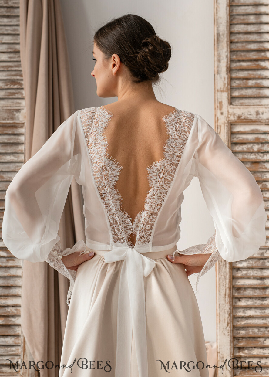 BRIDE bolero, robes, garter LACE WEDDING BOLERO Ivory Silk and Lace Wedding bolero long sleeve, Shrug Women Wedding, Bridal Backless Coverup, Ivory Blouse for Bride, Bridal Lace Blouse, dress capalet