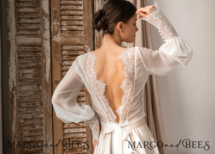 BRIDE bolero, robes, garter LACE WEDDING BOLERO Ivory Silk and Lace Wedding bolero long sleeve, Shrug Women Wedding, Bridal Backless Coverup, Ivory Blouse for Bride, Bridal Lace Blouse, dress capalet
