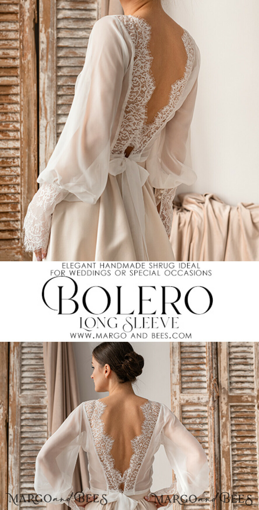 BRIDE bolero, robes, garter LACE WEDDING BOLERO Ivory Silk and Lace Wedding bolero long sleeve, Shrug Women Wedding, Bridal Backless Coverup, Ivory Blouse for Bride, Bridal Lace Blouse, dress capalet