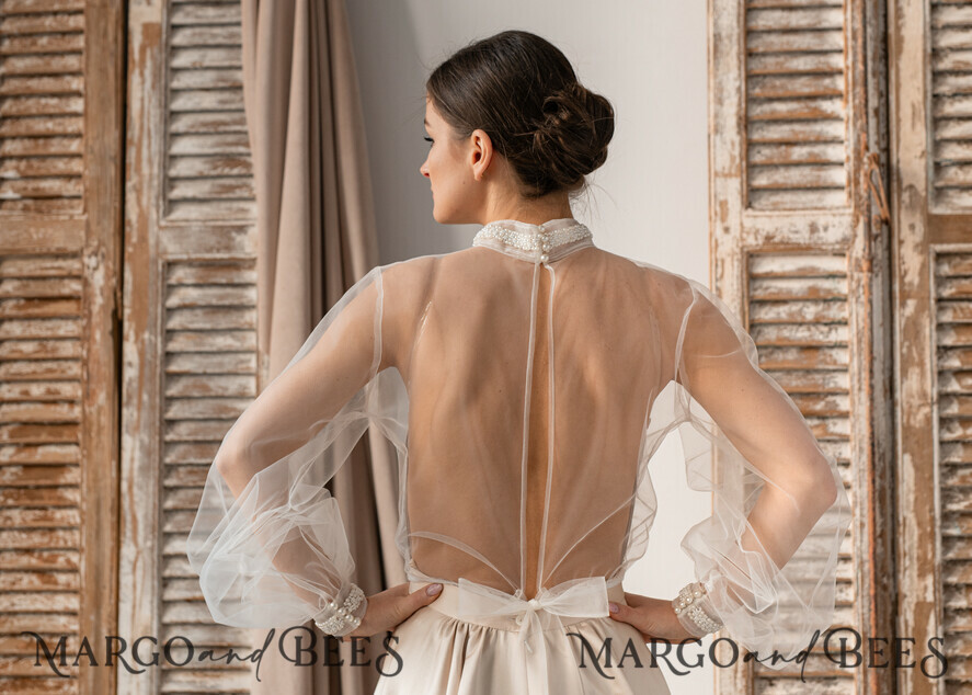BRIDE bolero, robes, garter LACE WEDDING BOLERO Ivory tulle Wedding bolero puff sleeve, Shrug Women Wedding, Bridal Coverup, Ivory Blouse for Bride, Bridal Tulle Blouse, dress capalet