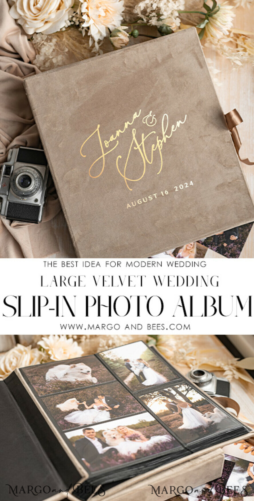 PHOTO ALBUM/ PHOTO BOX Slip-In Photo Album Large Velvet Wedding Slip-In Photo Album With SlipCase, Photo album black Sleeves for 500 4x6