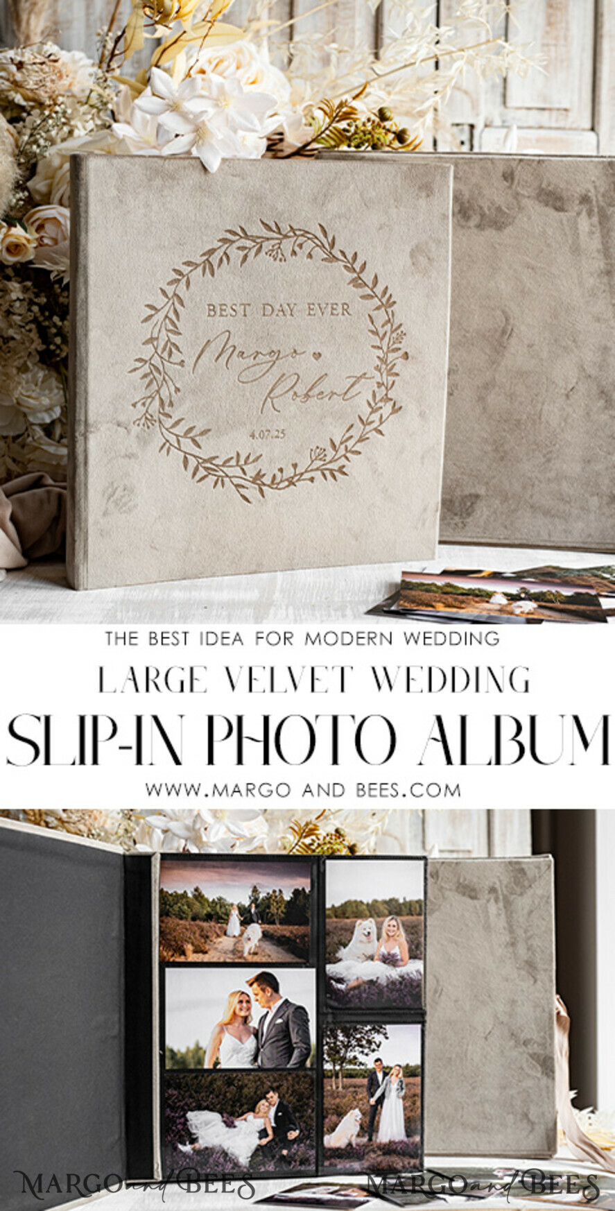 PHOTO ALBUM/ PHOTO BOX Slip-In Photo Album Large Velvet Wedding Slip-In Photo Album With SlipCase, Photo album black Sleeves for 500 4x6