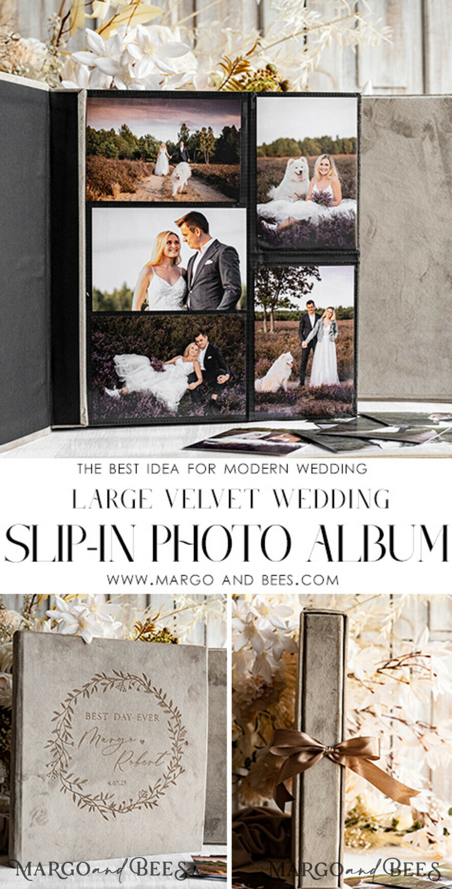 PHOTO ALBUM/ PHOTO BOX Slip-In Photo Album Large Velvet Wedding Slip-In Photo Album With SlipCase, Photo album black Sleeves for 500 4x6