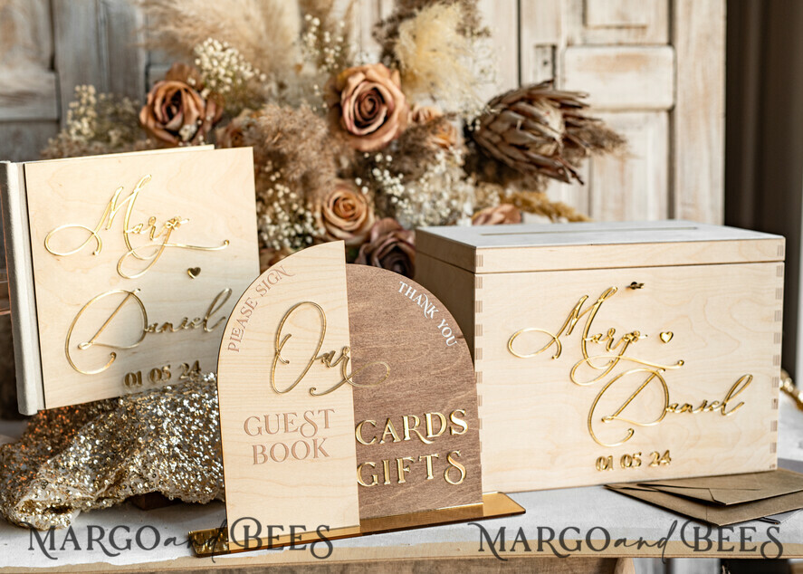 CARD BOXES Wood Eco Rustic Card boxes rustic wood Set Card Box Guestbook & Sign, Wedding Card Box with lock Instant Instax Guestbook, wooden Wedding Money Box Sing Guestbook Set, Card Box with slot and lock cards and gift Arch acrylic sign set