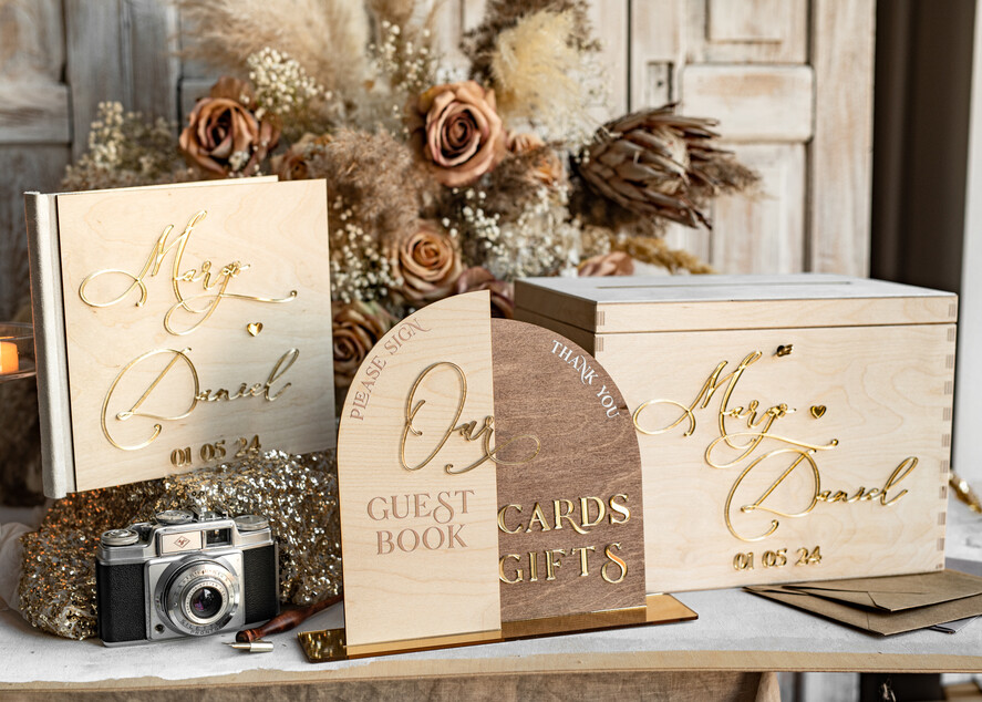 CARD BOXES Wood Eco Rustic Card boxes rustic wood Set Card Box Guestbook & Sign, Wedding Card Box with lock Instant Instax Guestbook, wooden Wedding Money Box Sing Guestbook Set, Card Box with slot and lock cards and gift Arch acrylic sign set