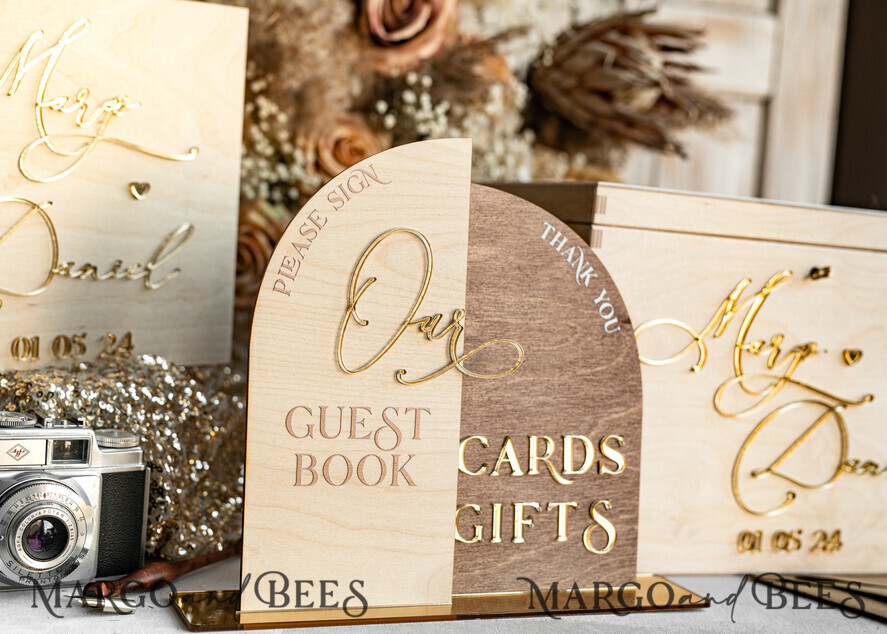 CARD BOXES Wood Eco Rustic Card boxes rustic wood Set Card Box Guestbook & Sign, Wedding Card Box with lock Instant Instax Guestbook, wooden Wedding Money Box Sing Guestbook Set, Card Box with slot and lock cards and gift Arch acrylic sign set