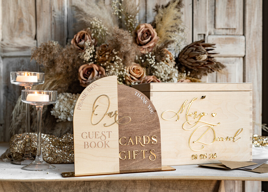 CARD BOXES Wood Eco Rustic Card boxes rustic wood Set Card Box Guestbook & Sign, Wedding Card Box with lock Instant Instax Guestbook, wooden Wedding Money Box Sing Guestbook Set, Card Box with slot and lock cards and gift Arch acrylic sign set