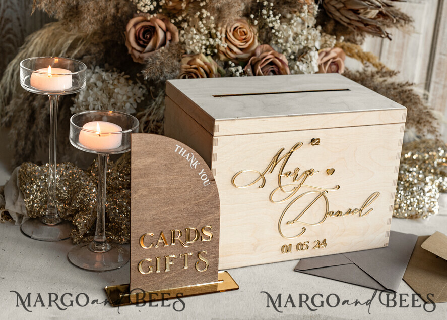 CARD BOXES Wood Eco Rustic Card boxes rustic wood Set Card Box & Sign, Wedding Card Box with lock cards gifts sign with stand, wooden Wedding Money Box Sing Guestbook Set, Card Box with slot and lock cards and gift Arch acrylic sign set