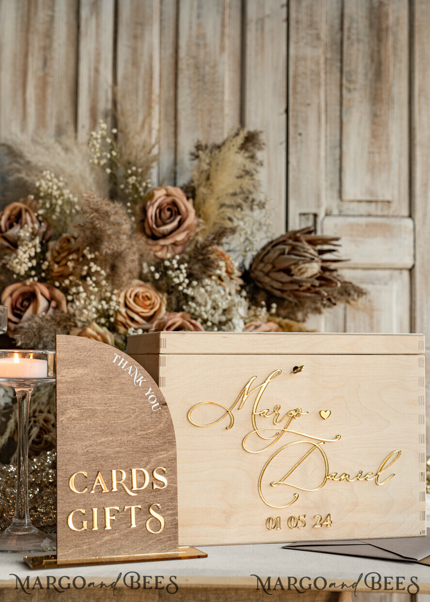 CARD BOXES Wood Eco Rustic Card boxes rustic wood Set Card Box & Sign, Wedding Card Box with lock cards gifts sign with stand, wooden Wedding Money Box Sing Guestbook Set, Card Box with slot and lock cards and gift Arch acrylic sign set
