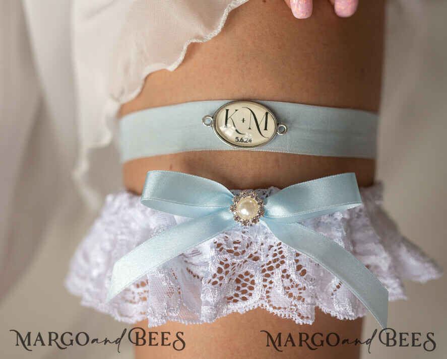 BRIDE bolero, robes, garter GARTER FOR BRIDE Set of Two gartes, personalised wedding garter in box, something blue Lace garter & personalised toss set, garter for bride, bridal shower gift for bride, Lace garter set, gift for bride, toss garter