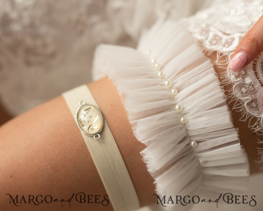 BRIDE bolero, robes, garter GARTER FOR BRIDE Set of Two gartes, personalised wedding garter in box, something blue tulle lace garter & personalised toss set, garter for bride, bridal shower gift for bride, ivory tulle garter set, gift for bride, toss garter