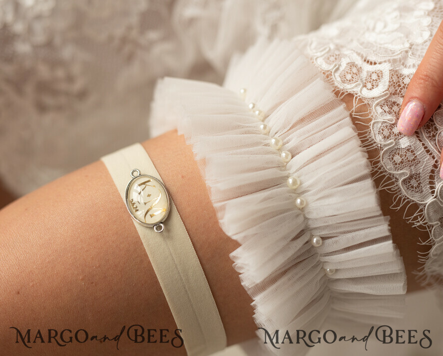 BRIDE bolero, robes, garter GARTER FOR BRIDE Set of Two gartes, personalised wedding garter in box, something blue tulle lace garter & personalised toss set, garter for bride, bridal shower gift for bride, ivory tulle garter set, gift for bride, toss garter