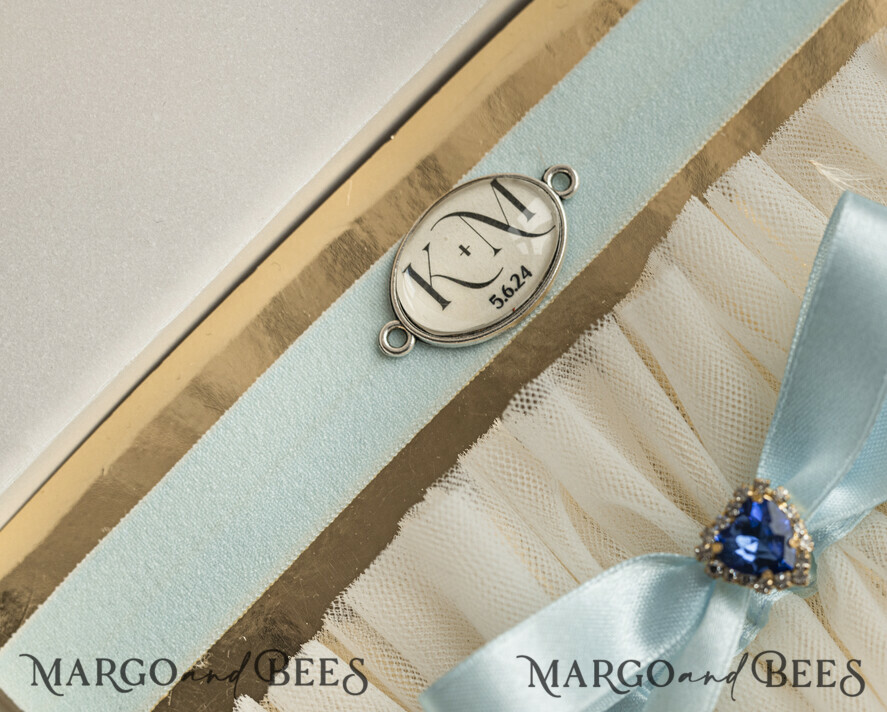 BRIDE bolero, robes, garter GARTER FOR BRIDE Set of Two gartes, personalised wedding garter in box, something blue tulle garter & personalised toss set, garter for bride, bridal shower gift for bride, tulle garter set, gift for bride, toss garter