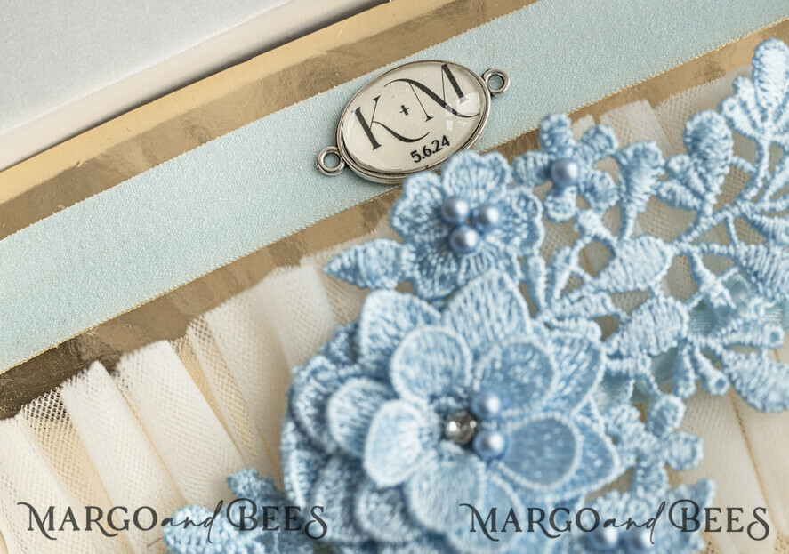 BRIDE bolero, robes, garter GARTER FOR BRIDE Set of Two gartes, personalised wedding garter in box, something blue tulle garter & personalised toss set, garter for bride, bridal shower gift for bride, tulle garter set, gift for bride, toss garter