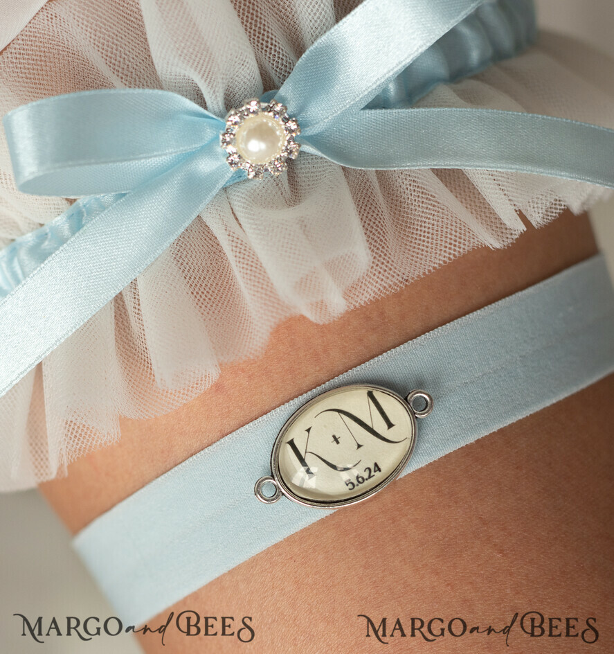 BRIDE bolero, robes, garter GARTER FOR BRIDE Set of Two gartes, personalised wedding garter in box, something blue tulle garter & personalised toss set, garter for bride, bridal shower gift for bride, tulle garter set, gift for bride, toss garter