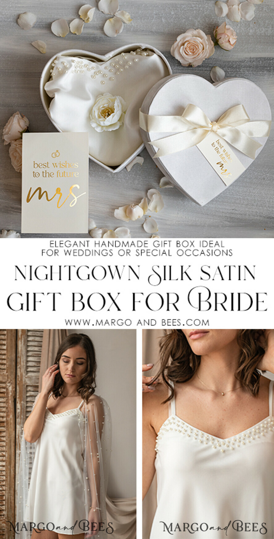 BRIDE bolero, robes, garter NIGHTGOWN / SLIP White/ Ivory nightgown with pearls Silk satin for Bride, Bridal Slip, Honeymoon lingerie, Bridal lingerie Bride nightgown
