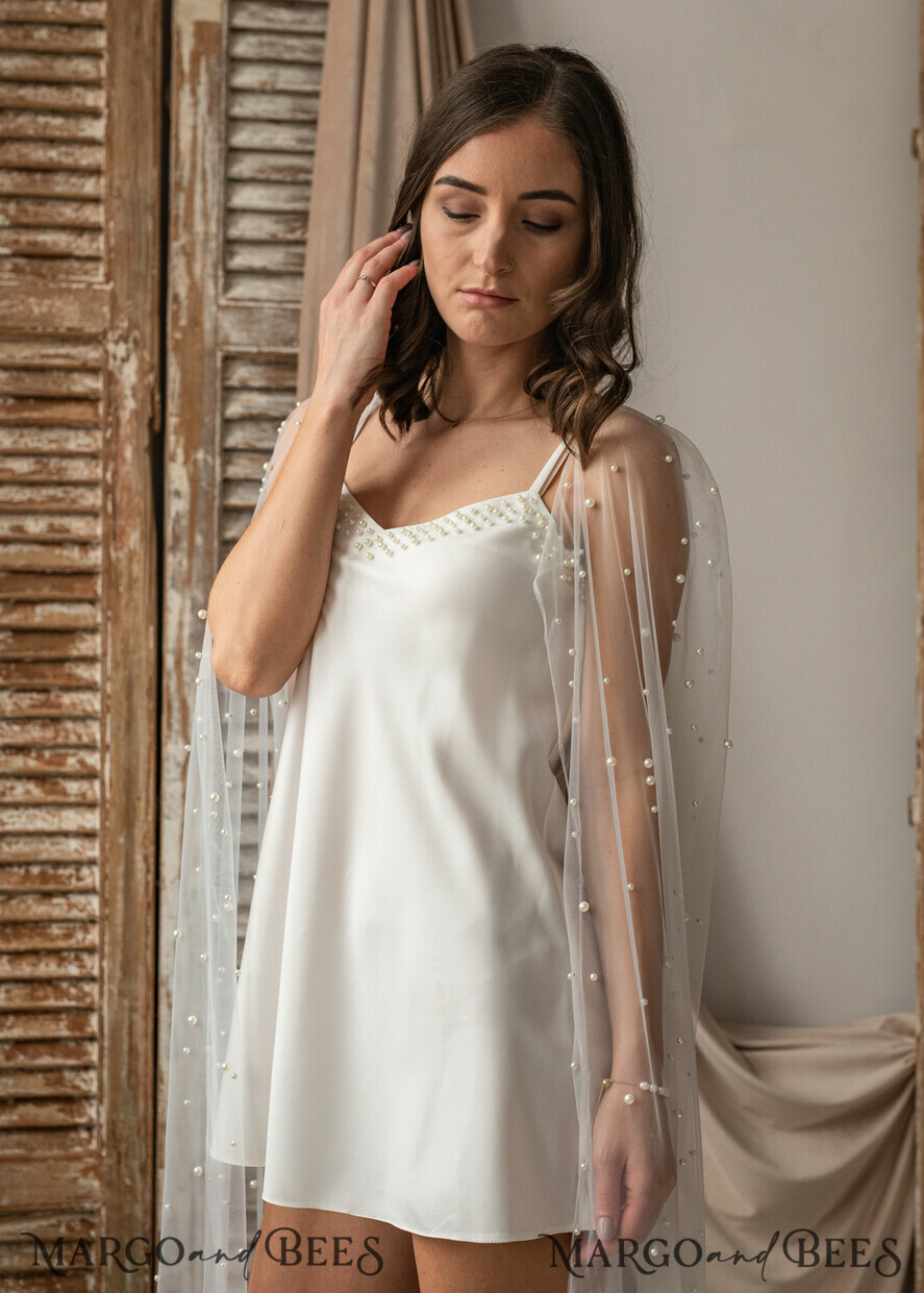 BRIDE bolero, robes, garter NIGHTGOWN / SLIP White/ Ivory nightgown with pearls Silk satin for Bride, Bridal Slip, Honeymoon lingerie, Bridal lingerie Bride nightgown