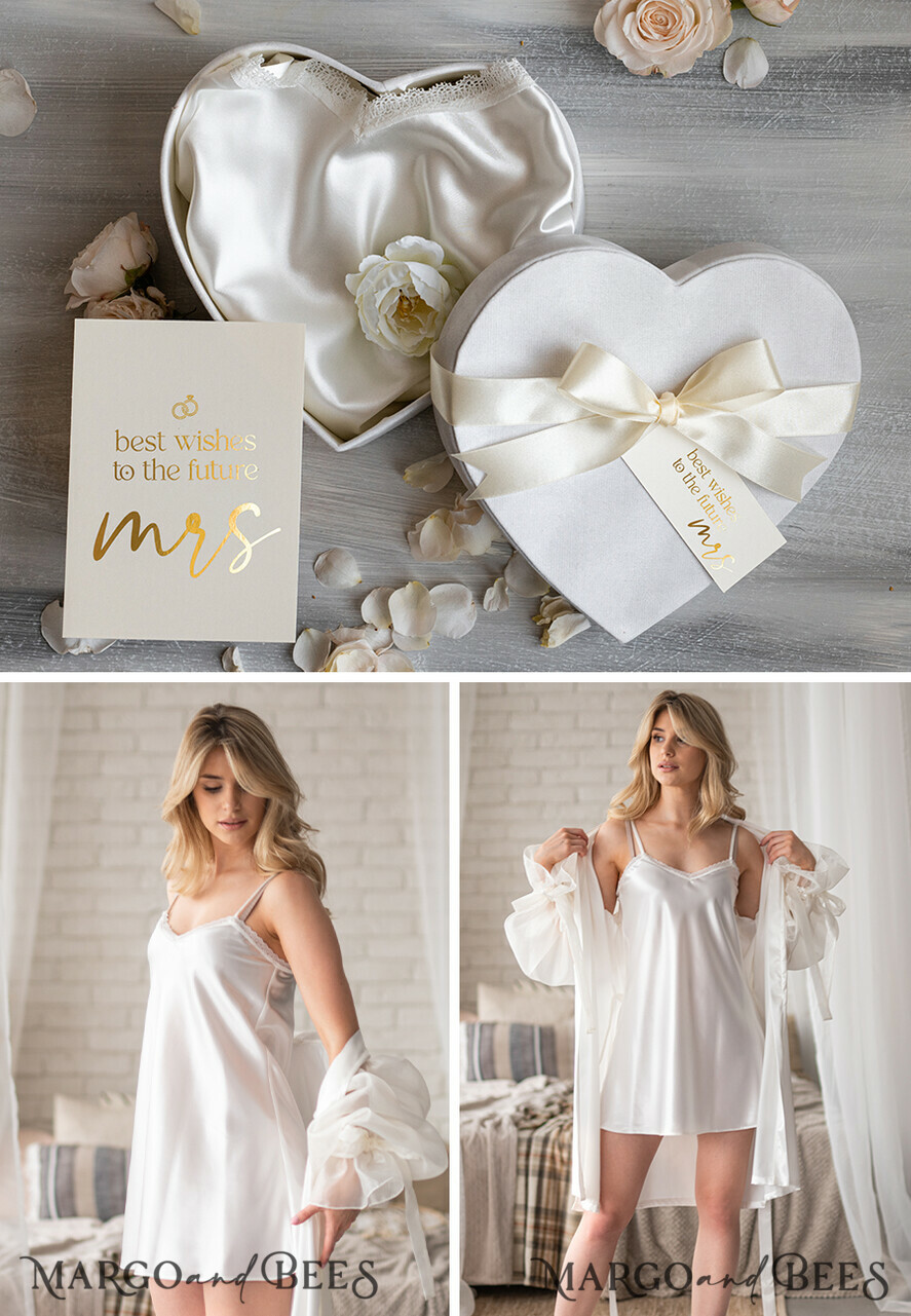 BRIDE bolero, robes, garter NIGHTGOWN / SLIP White Lace nightgown Silk satin for Bride, Bridal Slip, Honeymoon lingerie, Bridal lingerie Bride nightgown