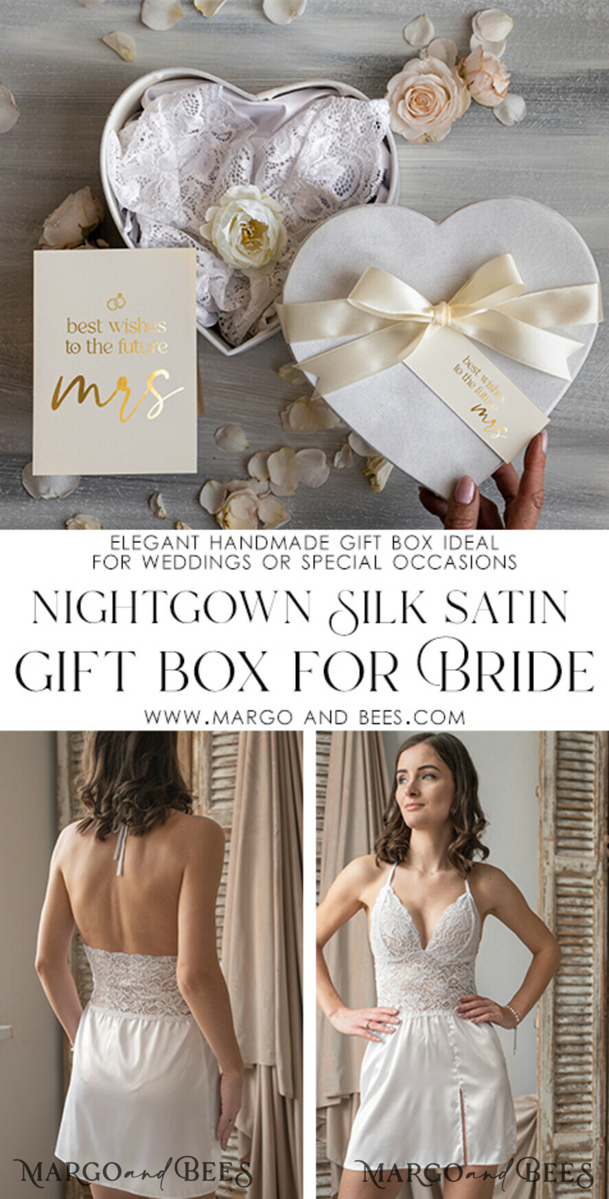 BRIDE bolero, robes, garter NIGHTGOWN / SLIP White Lace nightgown Silk satin for Bride, Bridal Slip, Honeymoon lingerie, Bridal lingerie Bride nightgown