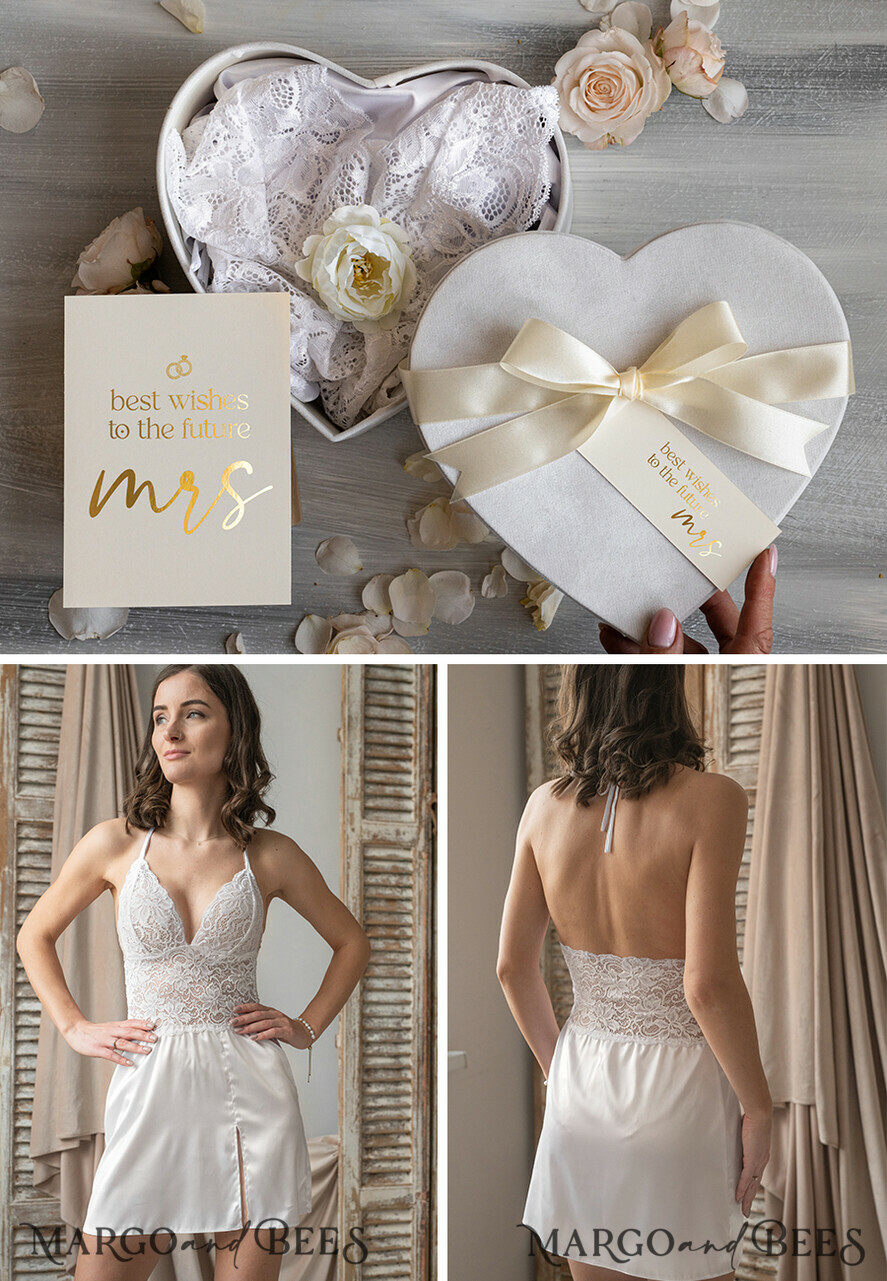 BRIDE bolero, robes, garter NIGHTGOWN / SLIP White Lace nightgown Silk satin for Bride, Bridal Slip, Honeymoon lingerie, Bridal lingerie Bride nightgown