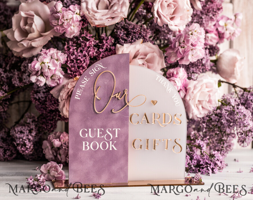 TABLE DECOR SIGNS Guestbook & Cards Gifts Signs Golden Acrylic gifts & cards signs with stand, Mauve Velvet and gold guestbook Sign, Gold Mauve gifts & cards signs, Luxury Wedding guestbook Decor