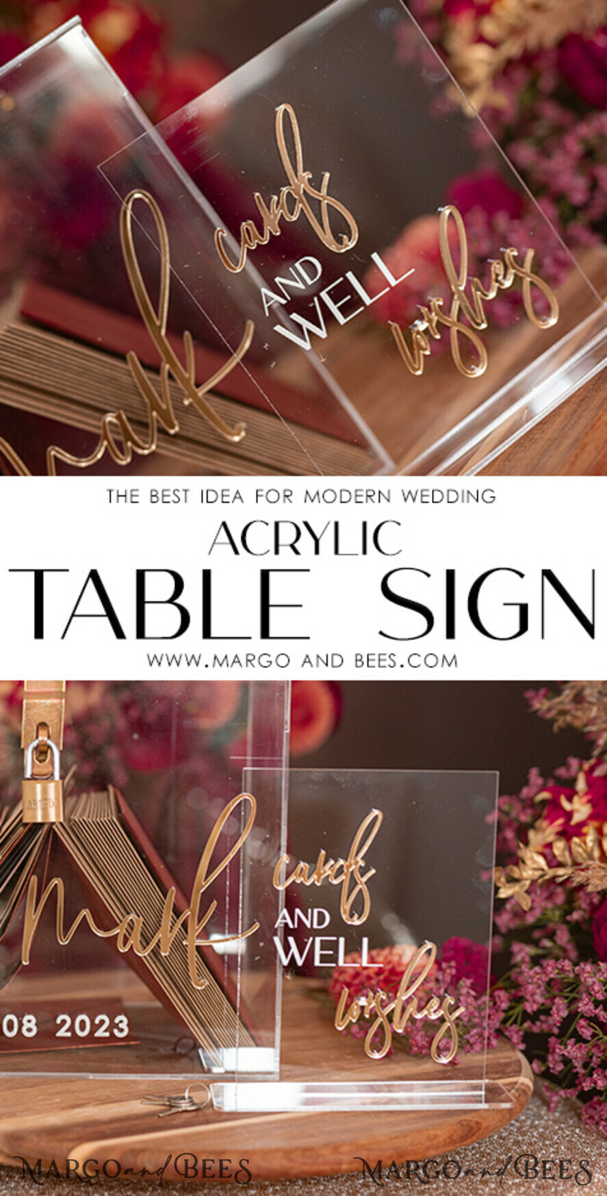 TABLE DECOR SIGNS Guestbook & Cards Gifts Signs Transparent Acrylic Cards And Well Wishes Sign, Clear Acrylic And Gold Sign, Gold Plexi Sign, Luxury Wedding Table Decor, Wedding Signage Golden Mirror Cards