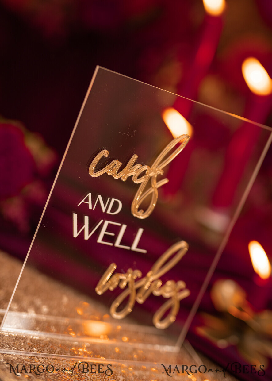 TABLE DECOR SIGNS Guestbook & Cards Gifts Signs Transparent Acrylic Cards And Well Wishes Sign, Clear Acrylic And Gold Sign, Gold Plexi Sign, Luxury Wedding Table Decor, Wedding Signage Golden Mirror Cards
