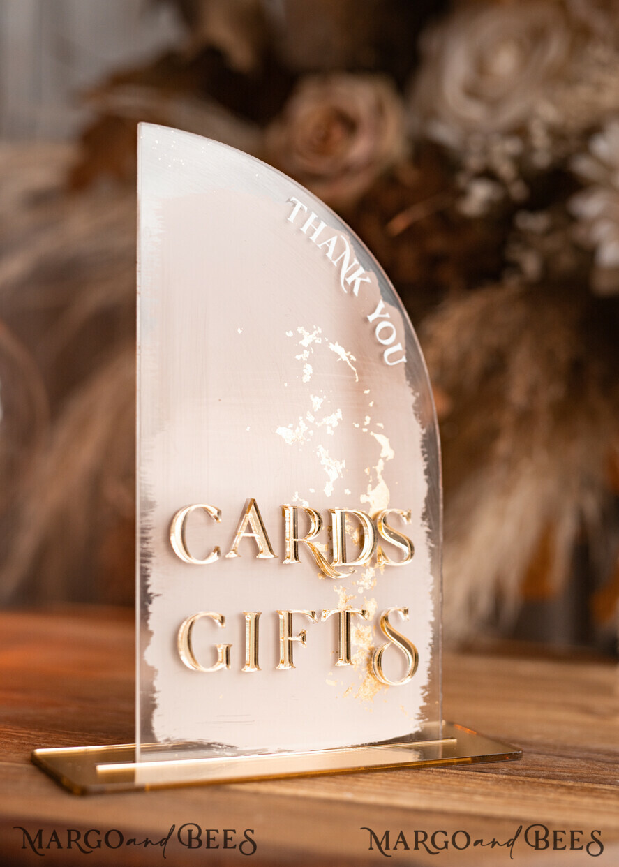 TABLE DECOR SIGNS Guestbook & Cards Gifts Signs Transparent Acrylic Cards & gifts Sign, Half Arch Beige Ombre Acrylic And Gold Sign, Nude Gold Plexi Sign, Taupe Luxury Wedding Table Decor, Wedding Signage Golden Mirror Cards Sign with stand
