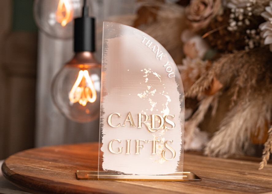 TABLE DECOR SIGNS Guestbook & Cards Gifts Signs Transparent Acrylic Cards & gifts Sign, Half Arch Beige Ombre Acrylic And Gold Sign, Nude Gold Plexi Sign, Taupe Luxury Wedding Table Decor, Wedding Signage Golden Mirror Cards Sign with stand