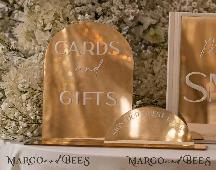 TABLE DECOR SIGNS Guestbook & Cards Gifts Signs Acrylic Arch Cards And Gifts Sign, Gold Mirror Acrylic Sign, Golden Plexi Guestbook Sign, Luxury Wedding Table Decor, Wedding Signage Golden Mirror Cards Sign