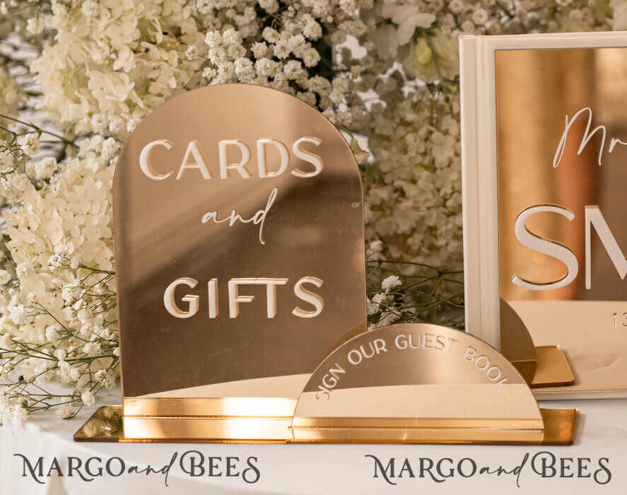 TABLE DECOR SIGNS Guestbook & Cards Gifts Signs Acrylic Arch Cards And Gifts Sign, Gold Mirror Acrylic Sign, Golden Plexi Guestbook Sign, Luxury Wedding Table Decor, Wedding Signage Golden Mirror Cards Sign