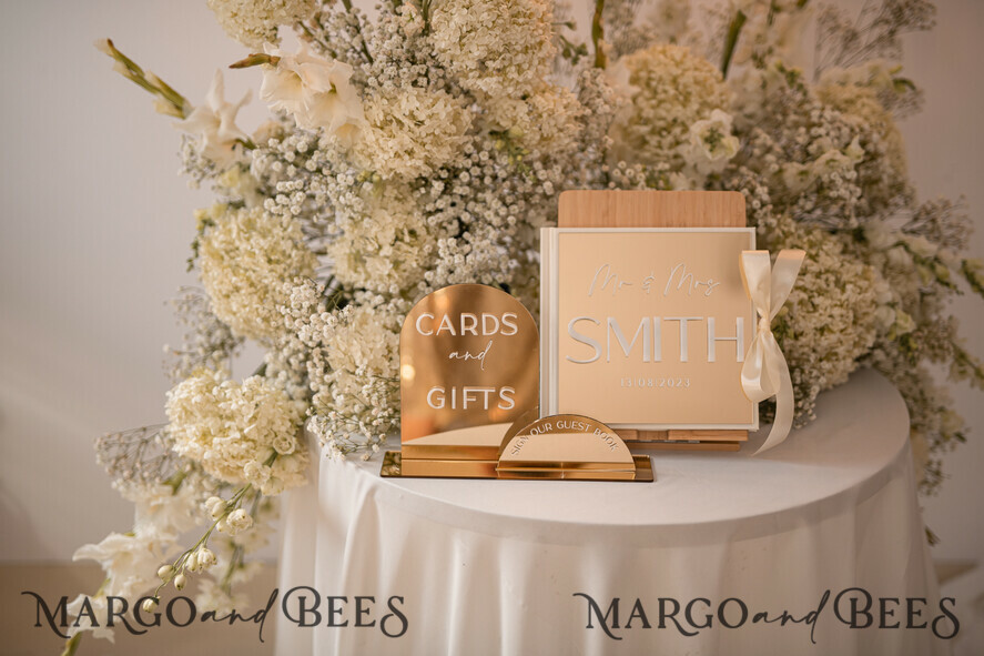 TABLE DECOR SIGNS Guestbook & Cards Gifts Signs Acrylic Arch Cards And Gifts Sign, Gold Mirror Acrylic Sign, Golden Plexi Guestbook Sign, Luxury Wedding Table Decor, Wedding Signage Golden Mirror Cards Sign