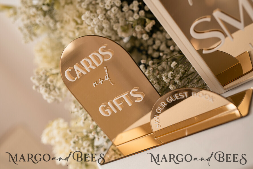 TABLE DECOR SIGNS Guestbook & Cards Gifts Signs Acrylic Arch Cards And Gifts Sign, Gold Mirror Acrylic Sign, Golden Plexi Guestbook Sign, Luxury Wedding Table Decor, Wedding Signage Golden Mirror Cards Sign