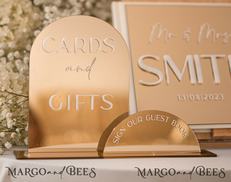 TABLE DECOR SIGNS Guestbook & Cards Gifts Signs Acrylic Arch Cards And Gifts Sign, Gold Mirror Acrylic Sign, Golden Plexi Guestbook Sign, Luxury Wedding Table Decor, Wedding Signage Golden Mirror Cards Sign