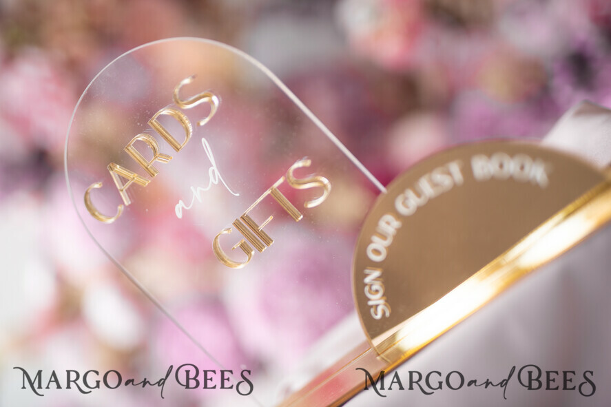 TABLE DECOR SIGNS Guestbook & Cards Gifts Signs Golden Acrylic gifts & cards signs with stand, blush pink Velvet and gold guestbook Sign, Golden Plexi gifts & cards signs, Luxury Wedding guestbook Decor Centerpieces