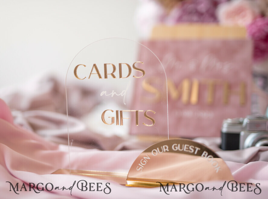 TABLE DECOR SIGNS Guestbook & Cards Gifts Signs Golden Acrylic gifts & cards signs with stand, blush pink Velvet and gold guestbook Sign, Golden Plexi gifts & cards signs, Luxury Wedding guestbook Decor Centerpieces