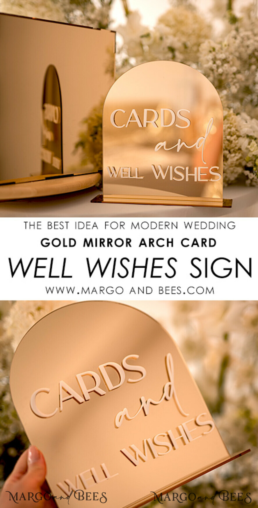 TABLE DECOR SIGNS Guestbook & Cards Gifts Signs Acrylic Arch Cards And Well Wishes Sign, Golden Acrylic Sign, Gold Plexi Sign, Luxury Wedding Table Decor, Custom Wedding Signage Golden Mirror Cards Sign