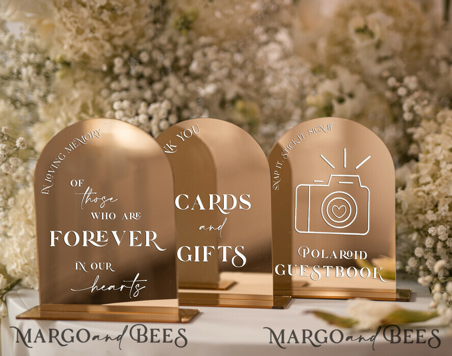 TABLE DECOR SIGNS Guestbook & Cards Gifts Signs Set of 3 Wedding Signs Polaroid GuestBook Sign - Loving Memory Sign - Cards & Gifts Sign, Bundle Gold mirror Arch Cards Gifts Sign, Golden Plexi Sign Loving Memory Sign our Guestbook bulk