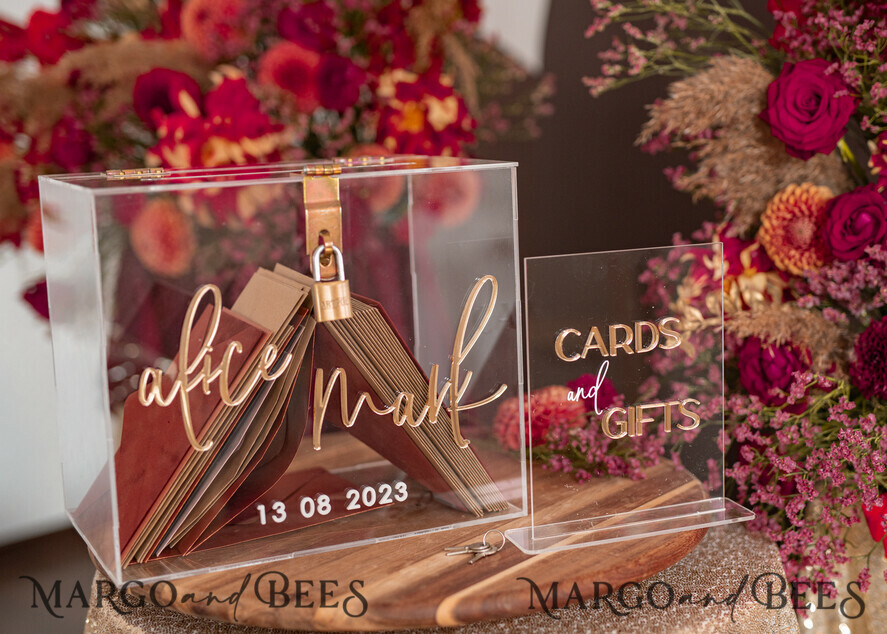 TABLE DECOR SIGNS Guestbook & Cards Gifts Signs Transparent Acrylic Cards And Gifts Sign, Gold Mirror Acrylic Sign, Clear Plexi Sign, Luxury Wedding Table Decor, Wedding Signage Golden Mirror Cards Sign