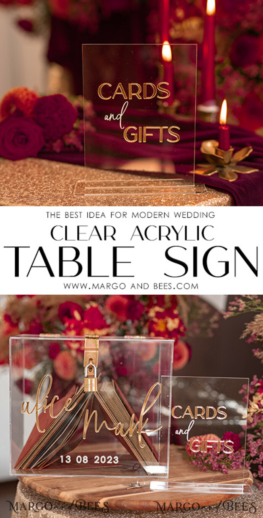 TABLE DECOR SIGNS Guestbook & Cards Gifts Signs Transparent Acrylic Cards And Gifts Sign, Gold Mirror Acrylic Sign, Clear Plexi Sign, Luxury Wedding Table Decor, Wedding Signage Golden Mirror Cards Sign