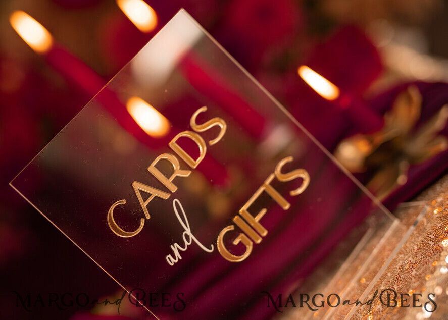 TABLE DECOR SIGNS Guestbook & Cards Gifts Signs Transparent Acrylic Cards And Gifts Sign, Gold Mirror Acrylic Sign, Clear Plexi Sign, Luxury Wedding Table Decor, Wedding Signage Golden Mirror Cards Sign