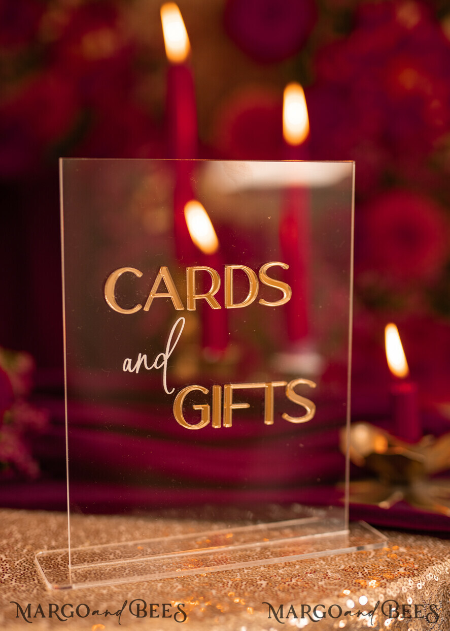 TABLE DECOR SIGNS Guestbook & Cards Gifts Signs Transparent Acrylic Cards And Gifts Sign, Gold Mirror Acrylic Sign, Clear Plexi Sign, Luxury Wedding Table Decor, Wedding Signage Golden Mirror Cards Sign