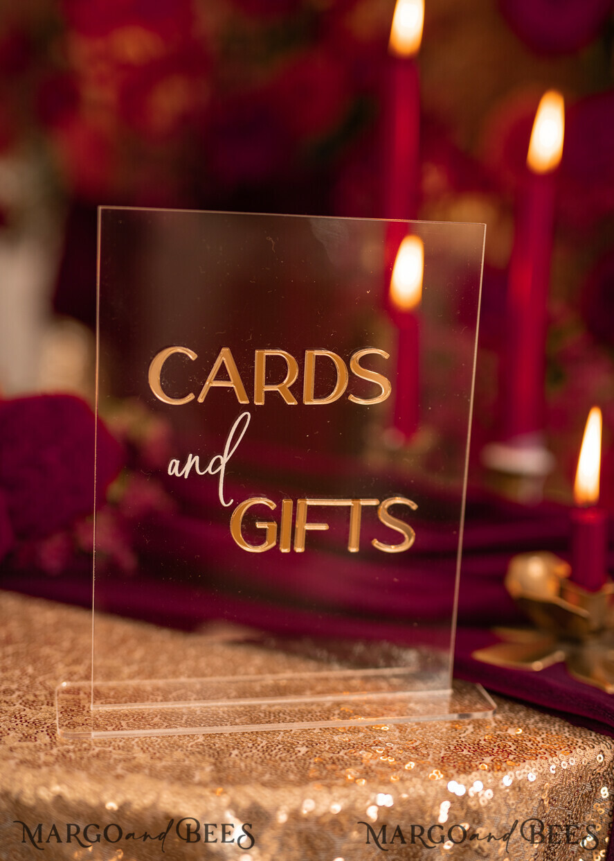TABLE DECOR SIGNS Guestbook & Cards Gifts Signs Transparent Acrylic Cards And Gifts Sign, Gold Mirror Acrylic Sign, Clear Plexi Sign, Luxury Wedding Table Decor, Wedding Signage Golden Mirror Cards Sign