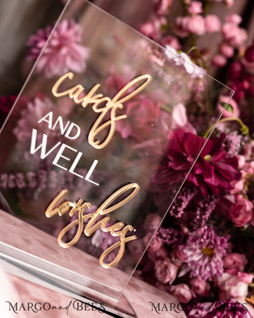 TABLE DECOR SIGNS Guestbook & Cards Gifts Signs Acrylic cards and well wishes sign , Clear Acrylic and gold Sign, Gold Plexi card box sign, Luxury Wedding Table Decor, Wedding Signage Golden mirror cards sign